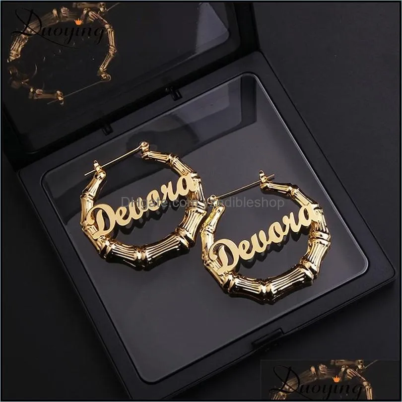 30100mm hiphop sexy bamboo hoop earrings customized name earrings bamboo style custom earrings state