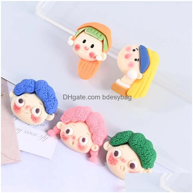 20pcs cute cartoon boy girl head flatback resin components cabochon kawaii characters phone deco parts diy scrapbook accessories