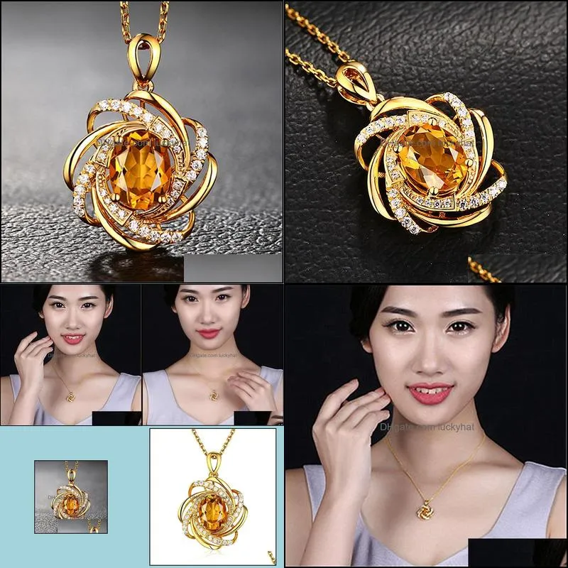 yellow crystal citrine gemstones diamonds pendant necklaces for women gold tone choker chain jewelry gold necklace