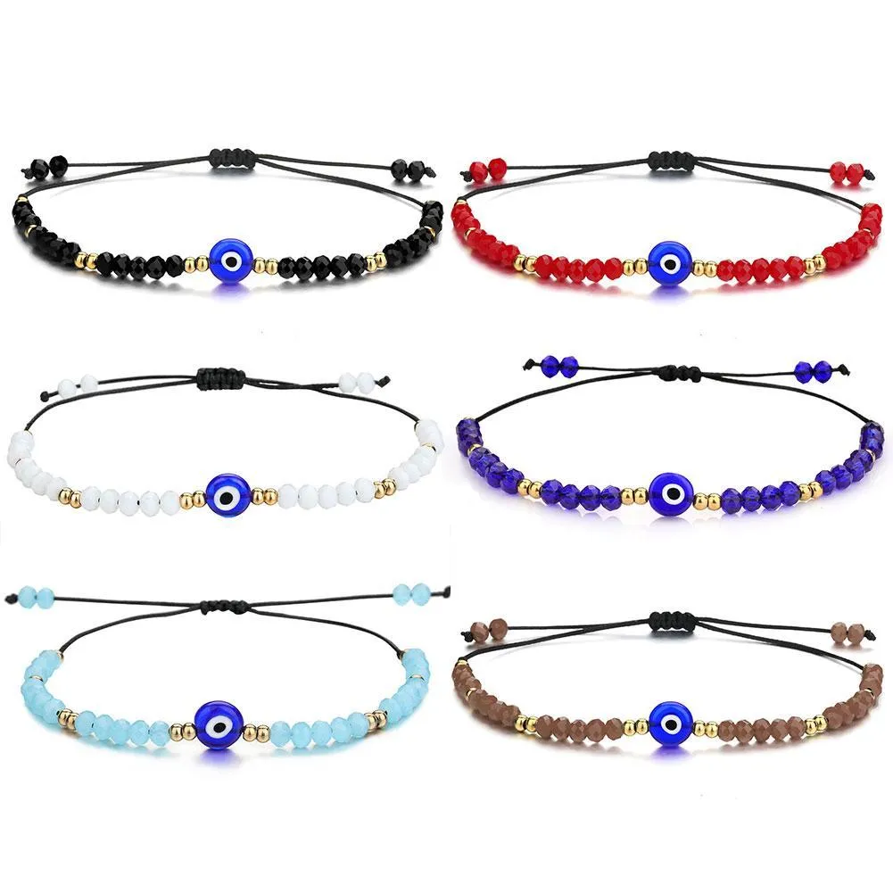 fashion turkey evil blue eye bracelet women handmade woven rope chain crystal beads friendship bracelets girl birthday party jewelry