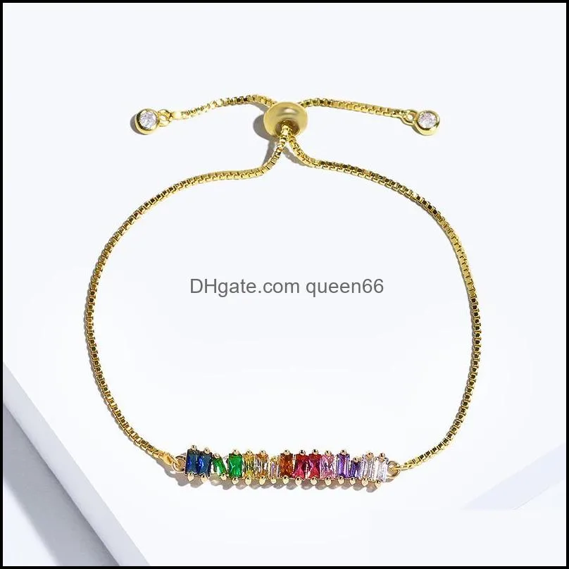cz rainbow pendants necklace bracelet for woman fashion gold silver copper long chain necklace trendy party wedding jewelry