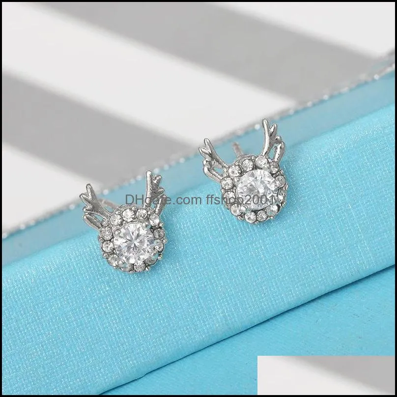 deer stud earring korean simple temperament elk earrings female snowflake zircon christmas antler chic earrings