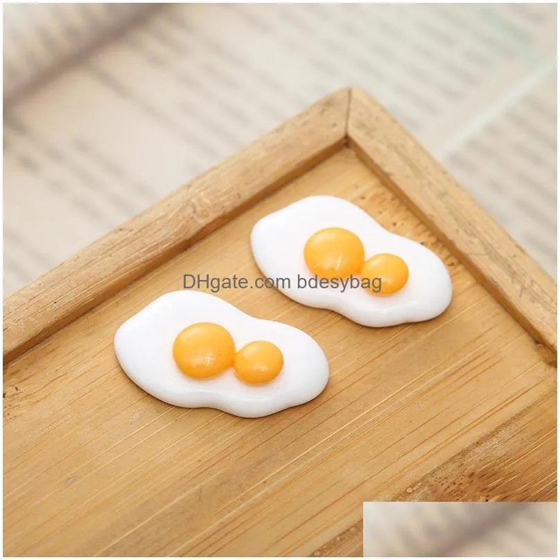 30pcs/lot white egg resin components fried flatback cabochons food diy scrapbooking dollhouse miniature