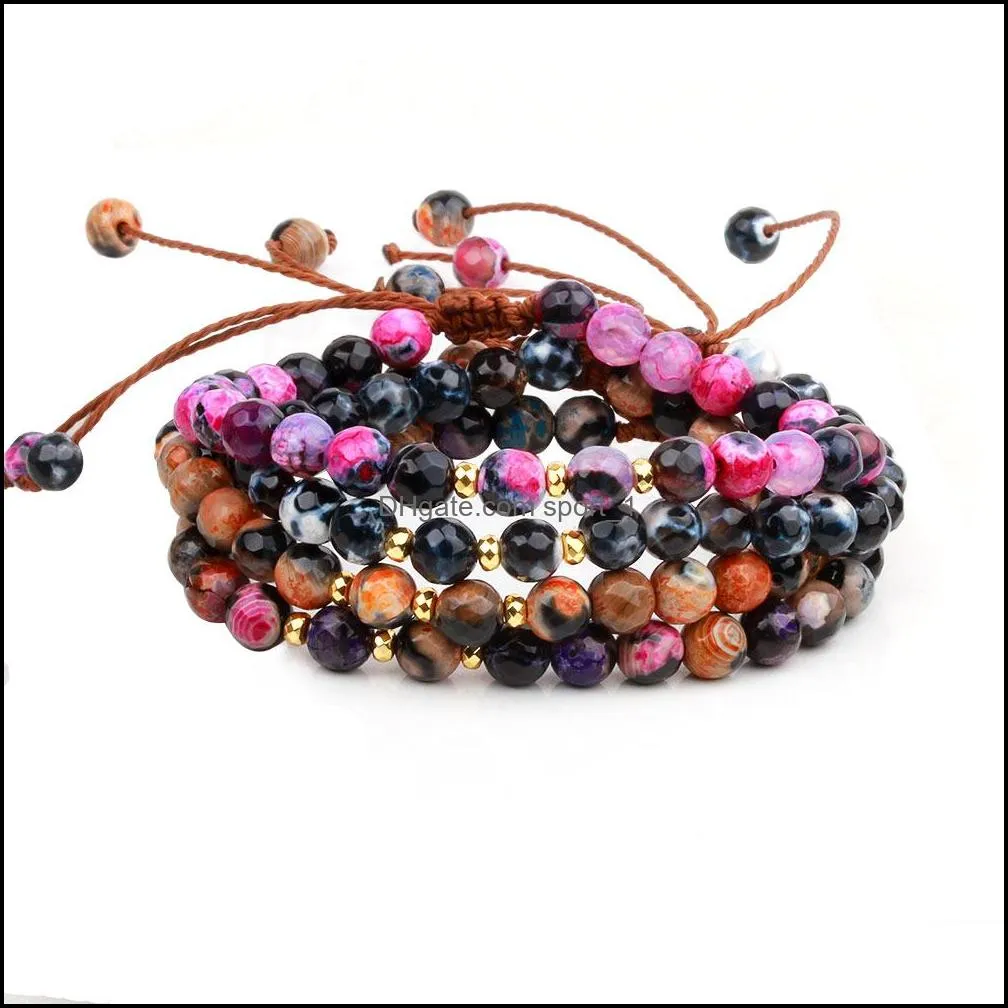 6mm natural stone colorful crystal beaded strand bracelets for women men handmade braided rope adjustable bracelet fashion jewelry