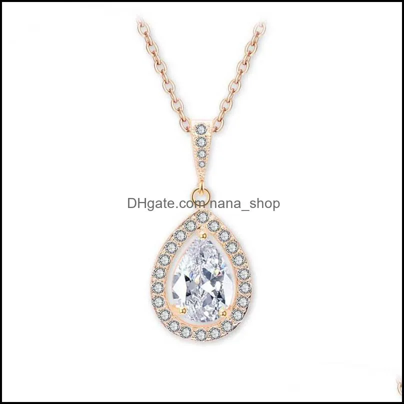 teardrop 3a cubic zirconia pendant necklace jewelry for women elegant cz micro pave 925 silver bride bridesmaid wedding jewerly