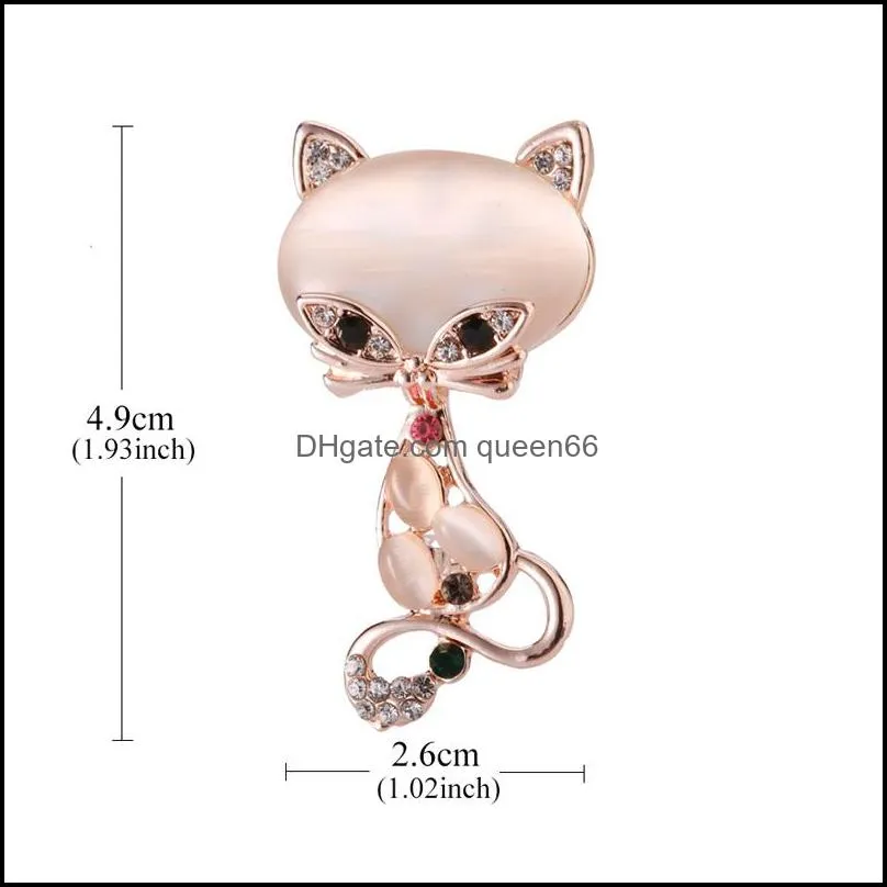 opal stone fox brooch pin for women men suit shirt collar rhinestone cute animal brooches elegant jewelry gift wholesale