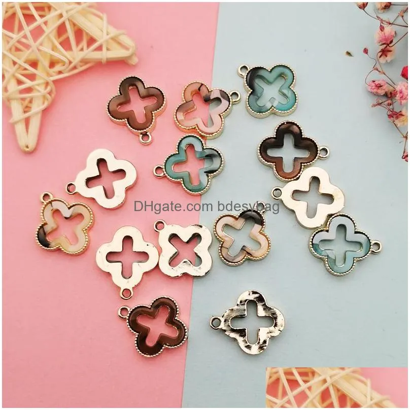 charms 10pcs acrylic lucky grass pendants fourleaved clover alloy fit diy earrings bracelet jewelry accessory fx401charms