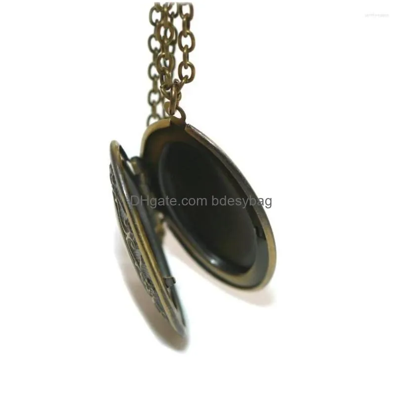 charms brass oval pattern openable po lockets phase box pendant necklace memorial chain