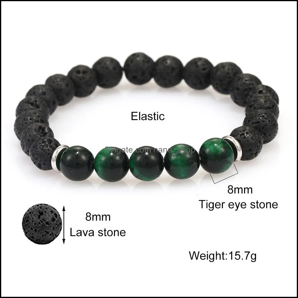  handmade 8mm lava stone tiger eye beaded bracelet for men elastic natural stone healing balance yoga bracelet fashion jewelry gift
