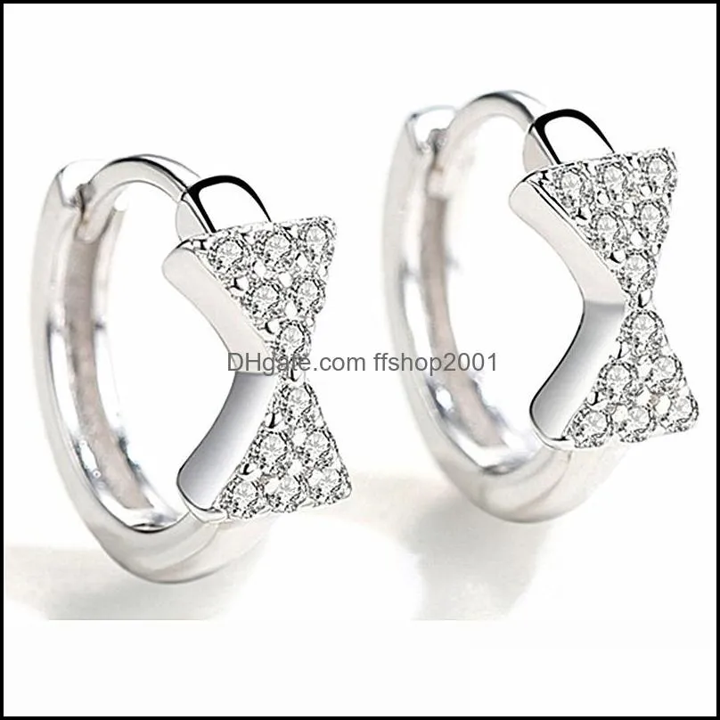 bow earrings for women luxury jewelry symmetrical triangle zircon earring ear buckle silver stud earrings