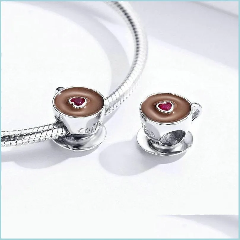 wholesale high polish coffee charm beads fit pandora charm bracelet diy jewelry for girls 100 genuine 925 sterling silver 2264 t2