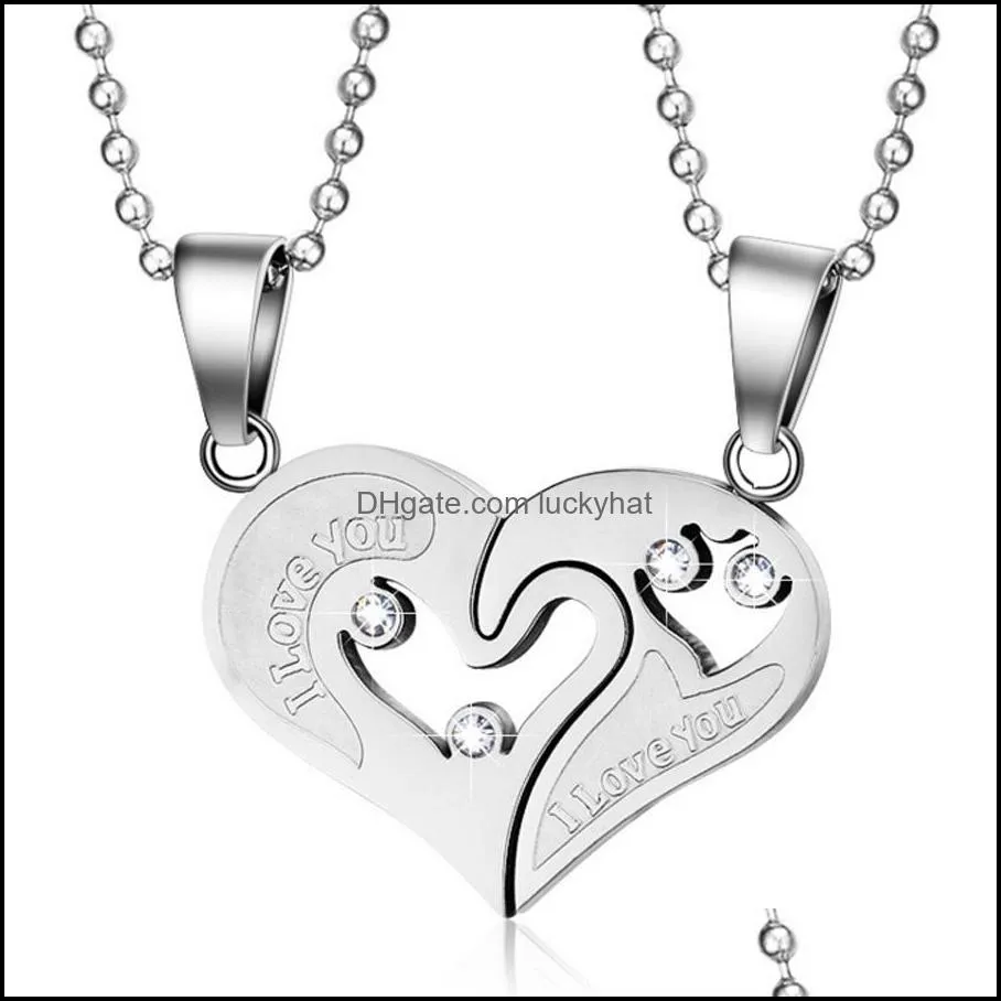 mens stainless steel chain necklaces for couples korean ladies fashion paired suspension puzzle matching pendants black heart love