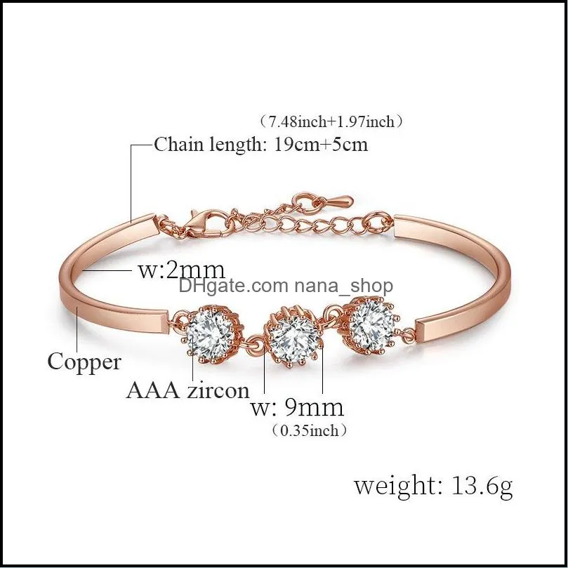 fashion18k rose gold plated bangle bracelet 7mm 9mm cz cubic zirconia adjustable bracelet for women weeding jewelry gift