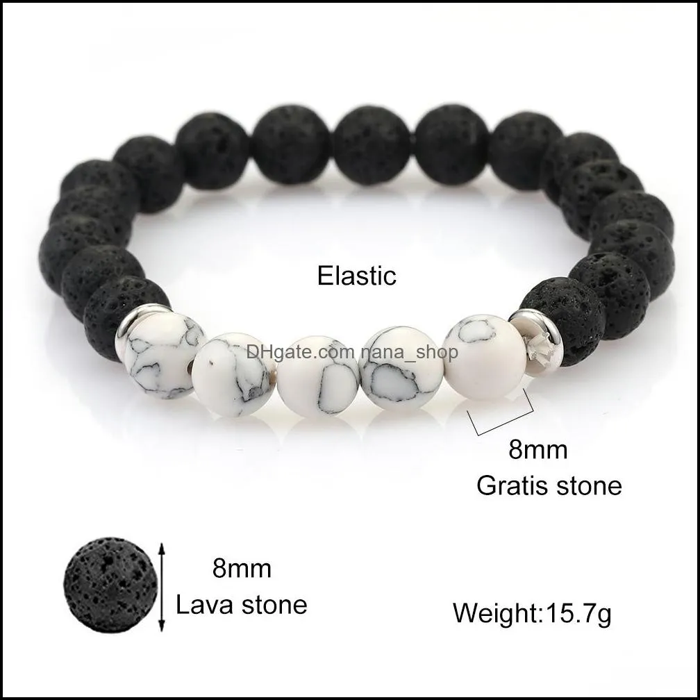  handmade 8mm lava stone tiger eye beaded bracelet for men elastic natural stone healing balance yoga bracelet fashion jewelry gift