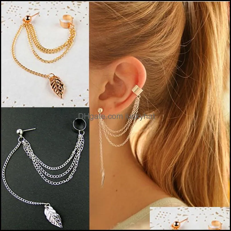 1 piece of personality fashion earrings ear clips metal leaf tassel earrings ear clips party play earrings jewelry