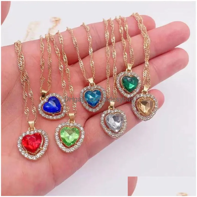 30pcs/lot cute colorful rhinestone heart pendant womens dangle jewelry accessories diy earrings jewelry making supplies