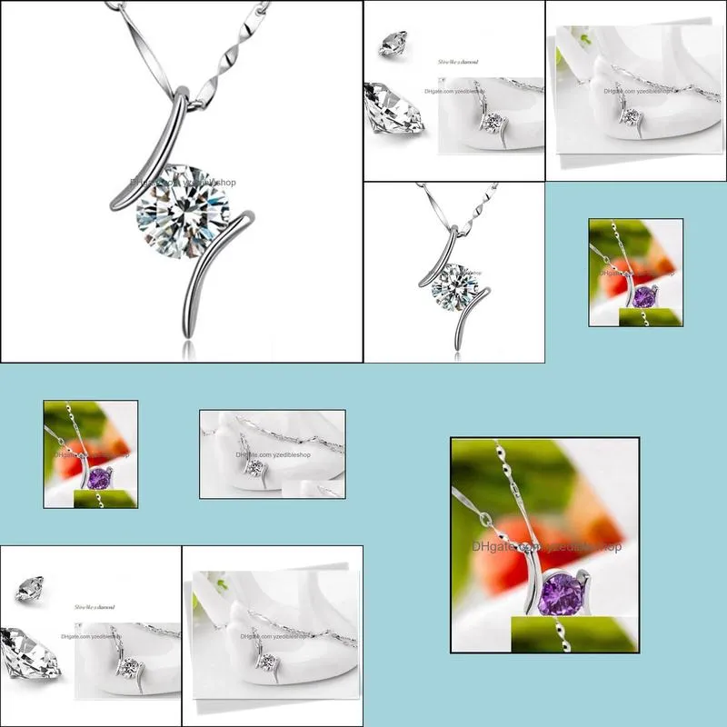 imitation 925 sterling silver necklace copper beautiful diamond necklace cz zircon necklaces