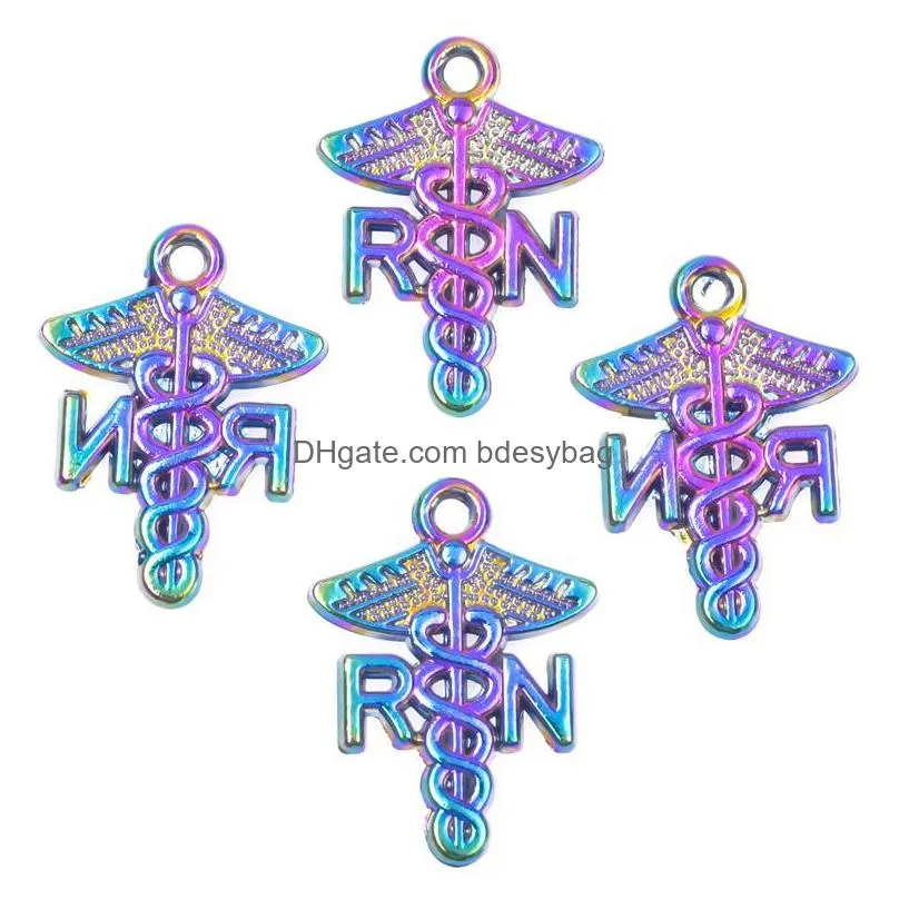 charms 10pc/lot 21x15mm rainbow color rn pendant alloy floating fit for necklace bracelet makingcharms