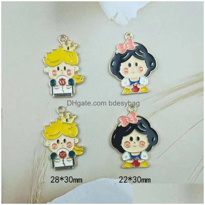 20pcs enamel cartoon prince princess alloy components drop oil charms for making earrings pendants necklaces keychain jewelry accessories