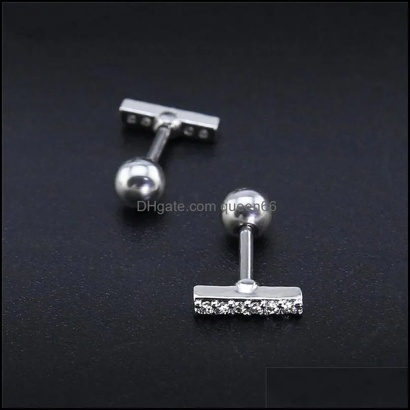  number 1 cz stud earrings for women girl gold silver titanium steel 5a flash zircon studs earrings ball ear plug elegant jewelry