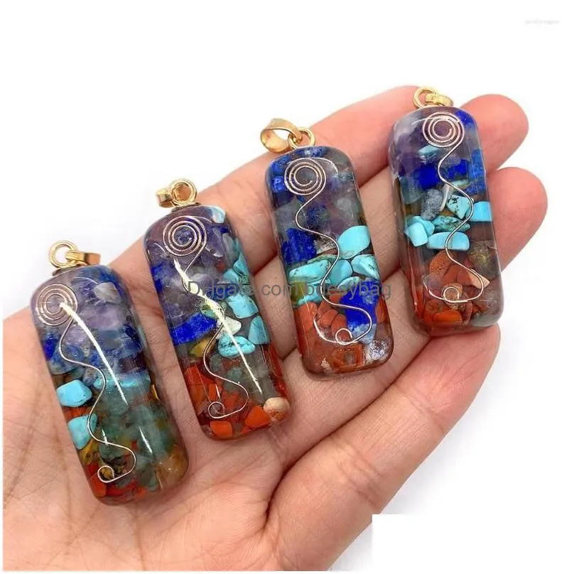 charms natural stone resin gravel color reiki healing pendant key chain crystal necklace earring accessories