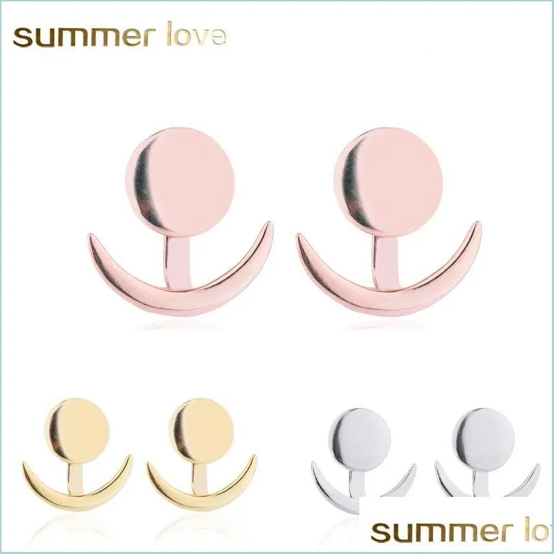 fashion crescent moon sun geometric stud earring for women copper gold rose gold sliver color earring trendy jewelry gift