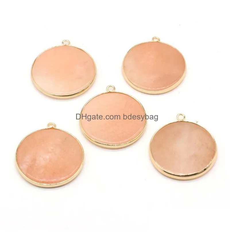 charms round natural stones pendant reiki heal goldplate pink aventurine for jewelry making diy necklace accessories handmadecharms