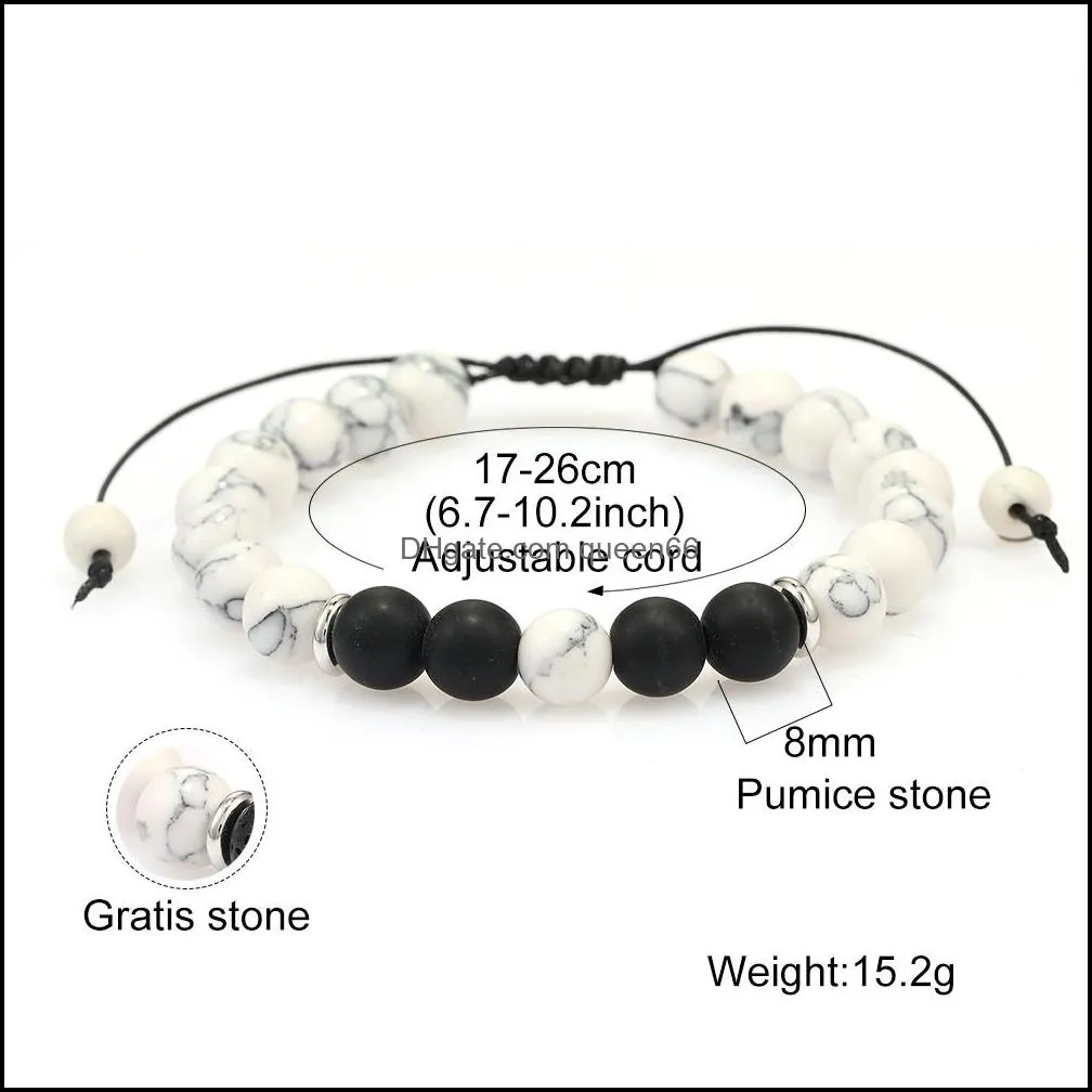 8mm handmade white agate black natural lava rock stone beads chakra bracelets for men women fashion elastic healing yoga bracelet