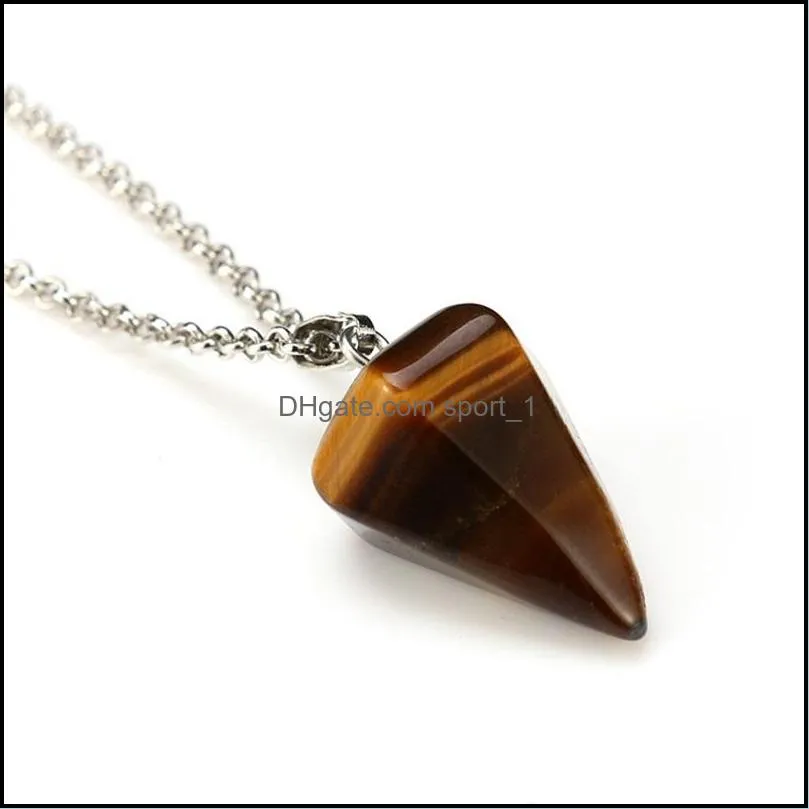 stone necklaces choker necklace hexagonal pendulum chain natural stone pendant taper soul swing bullet crystal necklace 109 o2