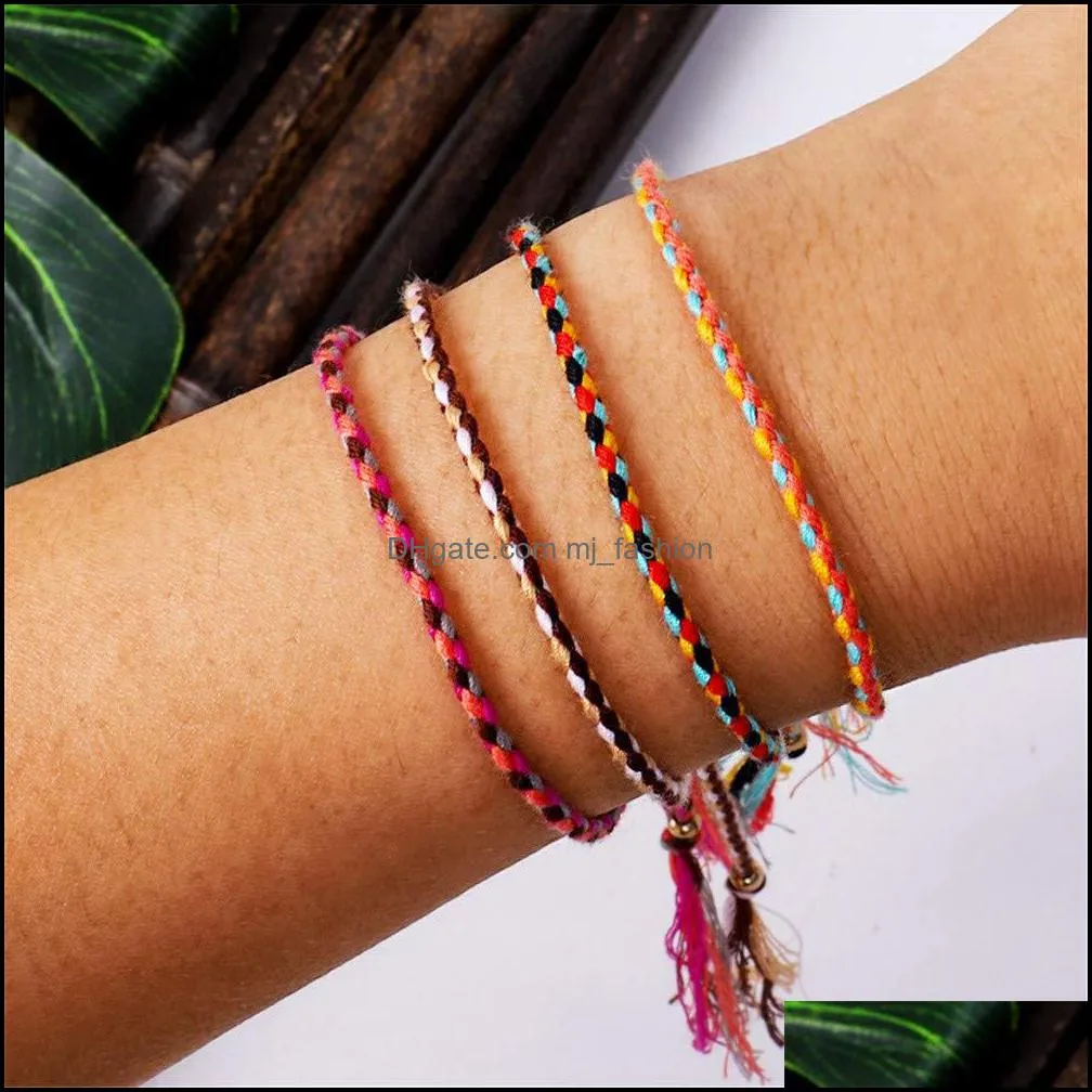 bohemian colorful handmade braided rope chain bracelet adjustable polyester thread copper bead friendship bracelets with card for men women jewelry