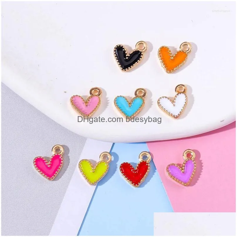 charms 40pcs/set colorful cute love heart enamel pendant charm for jewelry making diy necklace earring bracelet accessories wholesale