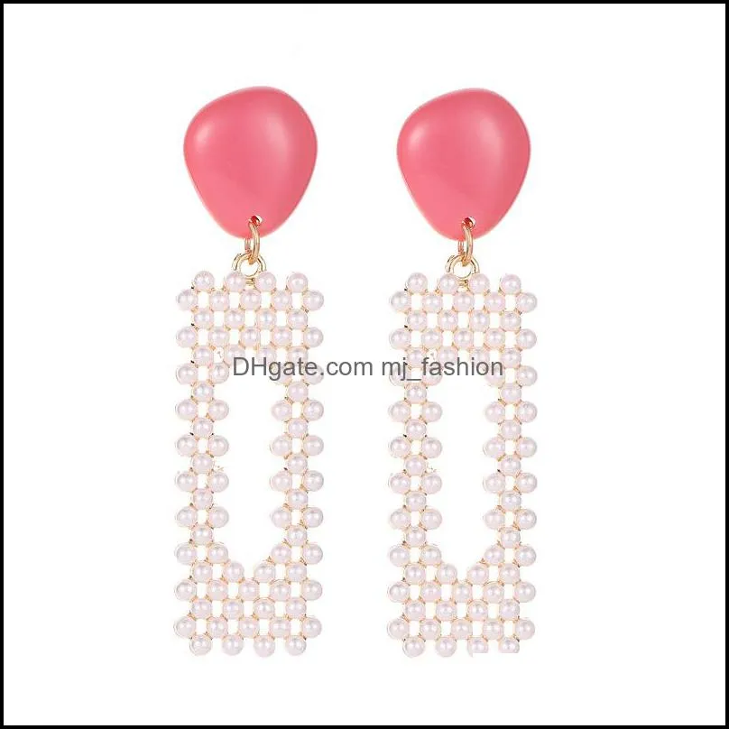 candy colored imitation pearl geometric dangle earrings for women fashion lovely stud earrings jewelry gift