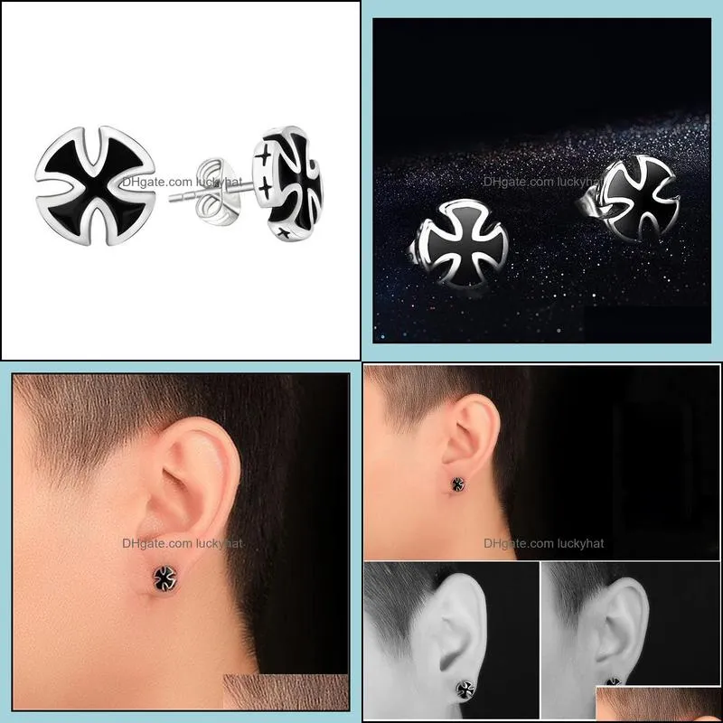 stud earrings for men retro hipster creative cross nonallergic black earrings mens personality drop rubber ear jewelry