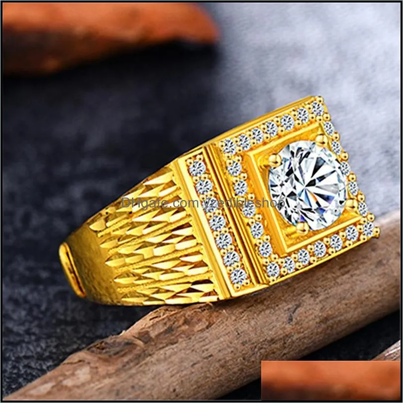 luxurious mens gold natural birthstone crystal ring boyfriend anniversary gift banquet engagement wedding band rings