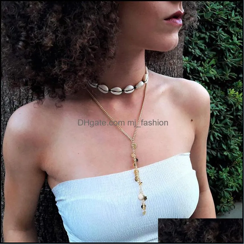 bohemian natural shell necklace bracelet for women cowrie charm conch seashell collar choker beach boho summer necklaces jewelry