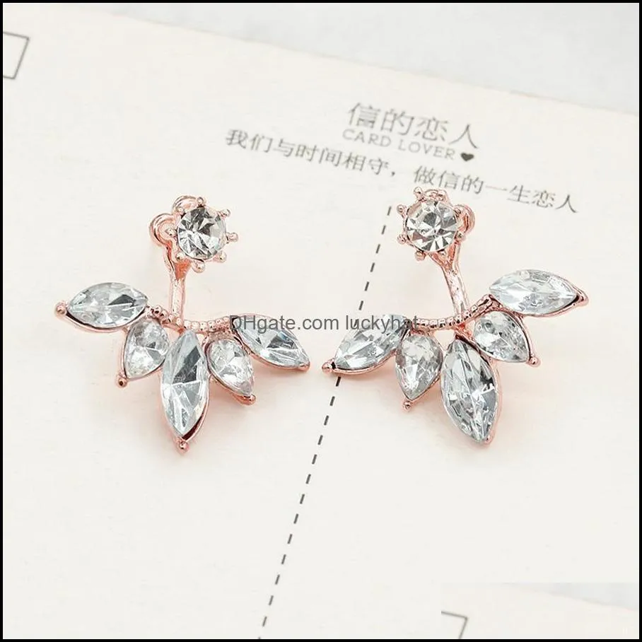 daisy flower earrings jewelry crystal rose gold silver ear jacketsleaf ear clips stud earrings for women