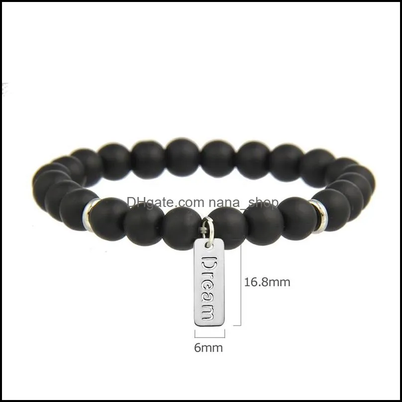 8mm black matte beads natural stone bracelets for men elasticity bracelet with anchor dream faith charm bracelets designer jewelry