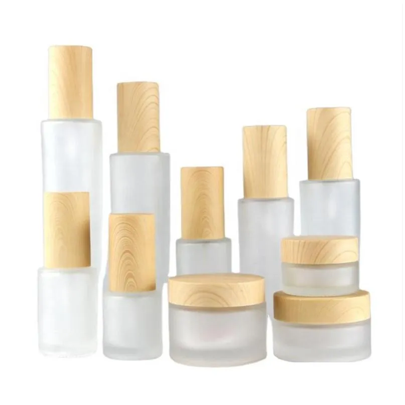 30ml 40ml 60ml 80ml 100ml frosted glass lotion pump bottle perfume spray bottles 20g 30g 50g cream jar cosmetic container packing