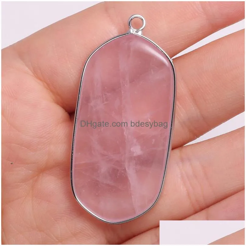 charms natural stone pendant rectangular rose quartzs faceted necklace for diy jewelry birthday gift size 23x43mmcharms