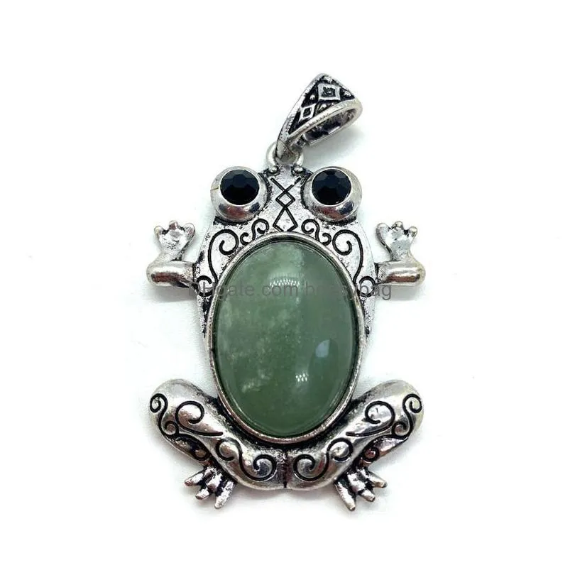 charms frog shaped zinc alloy inlaid natural stone semiprecious brooch pendant 38x50mm jewelry making diy necklace pendantcharms