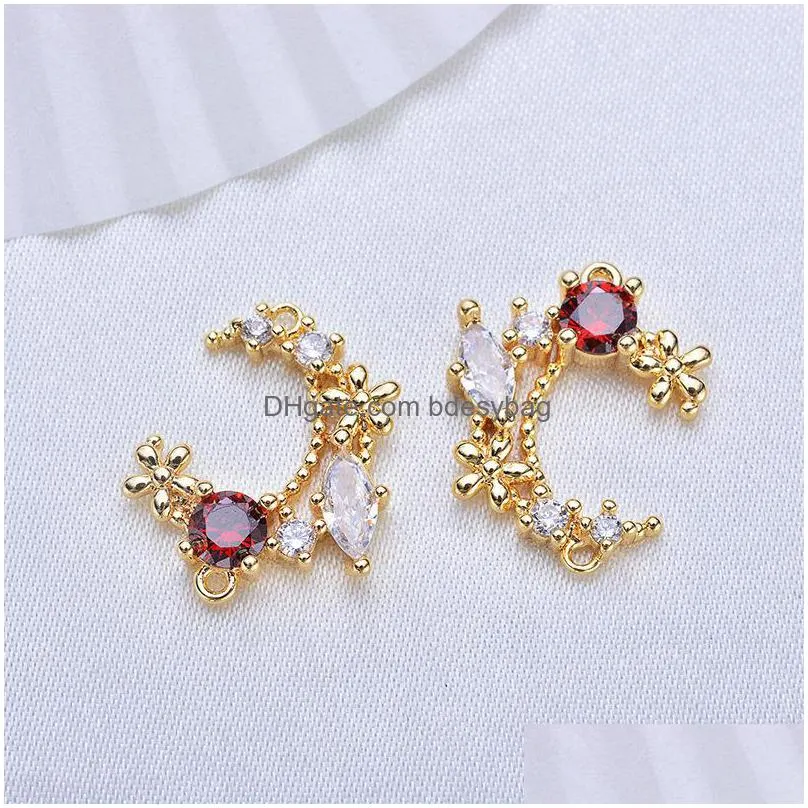 15pcs 18mm brass with colorful zircon 1 hole 24k gold color plated moon charms pendants jewelry findings