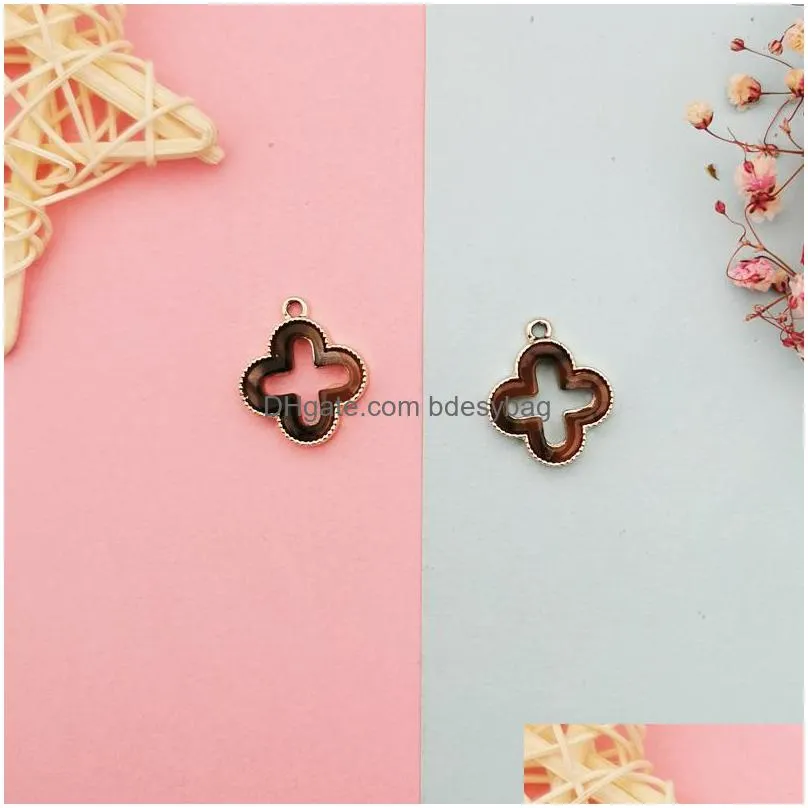 charms 10pcs acrylic lucky grass pendants fourleaved clover alloy fit diy earrings bracelet jewelry accessory fx401charms