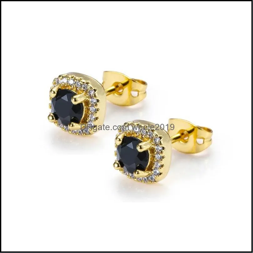 mens hip hop stud earrings jewelry fashion round gold silver black diamond earring for men 3425 q2