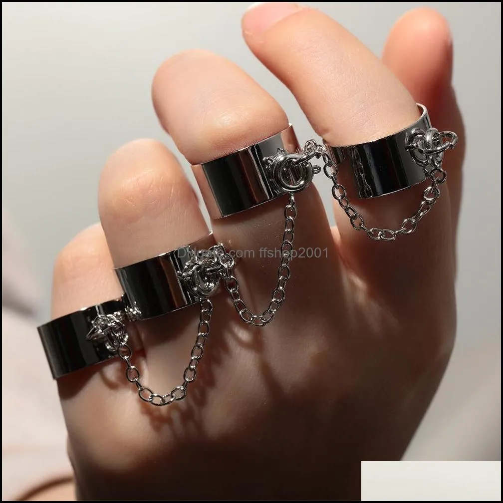 cool punk hip  rings multilayer adjustable chain four open finger rings female alloy spin rings for womens party gift