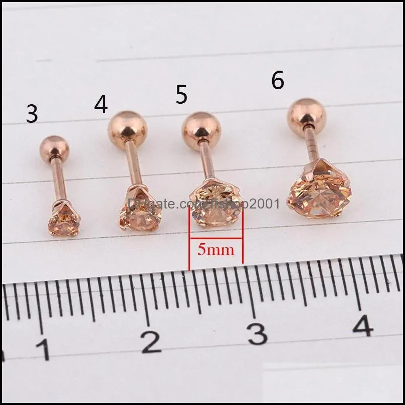 earrings mens medical titanium steel zircon earrings size 3/4/5/6mm star crystal cartilage earring ear piercing top body jewelry