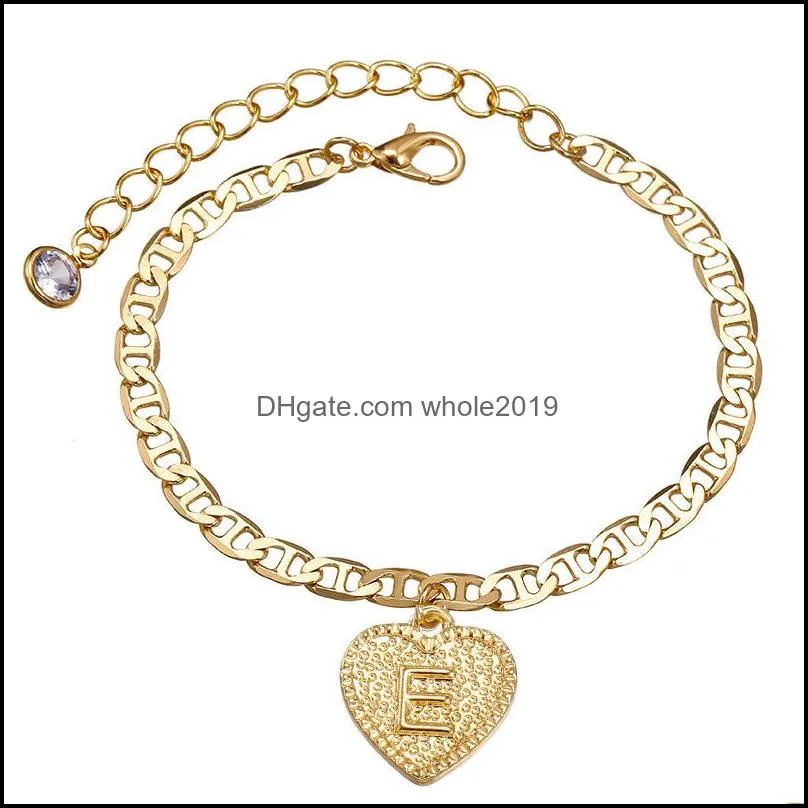 26 english initial heart anklet chain crystal gold chains heat charm foot chains letters women fashion jewelry will and sandy gift 521