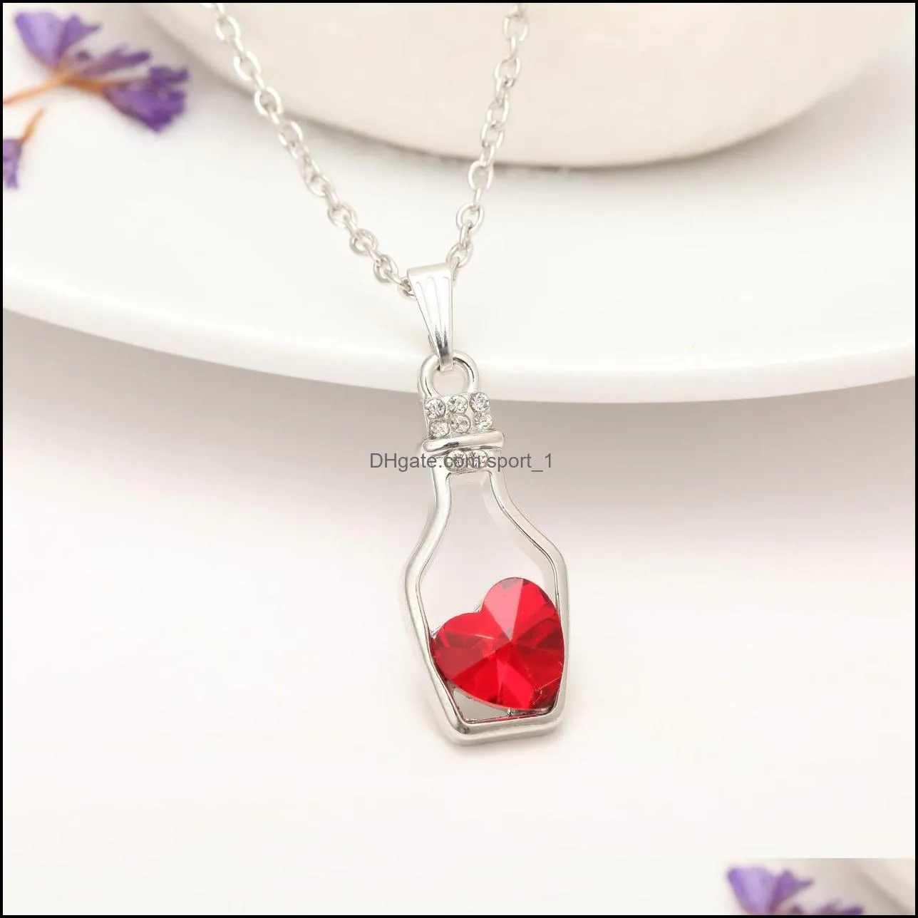 fashion cute crystal rhinestone heart wishing bottle necklacependant women jewelry fit lover gift girl choker drop wholesale