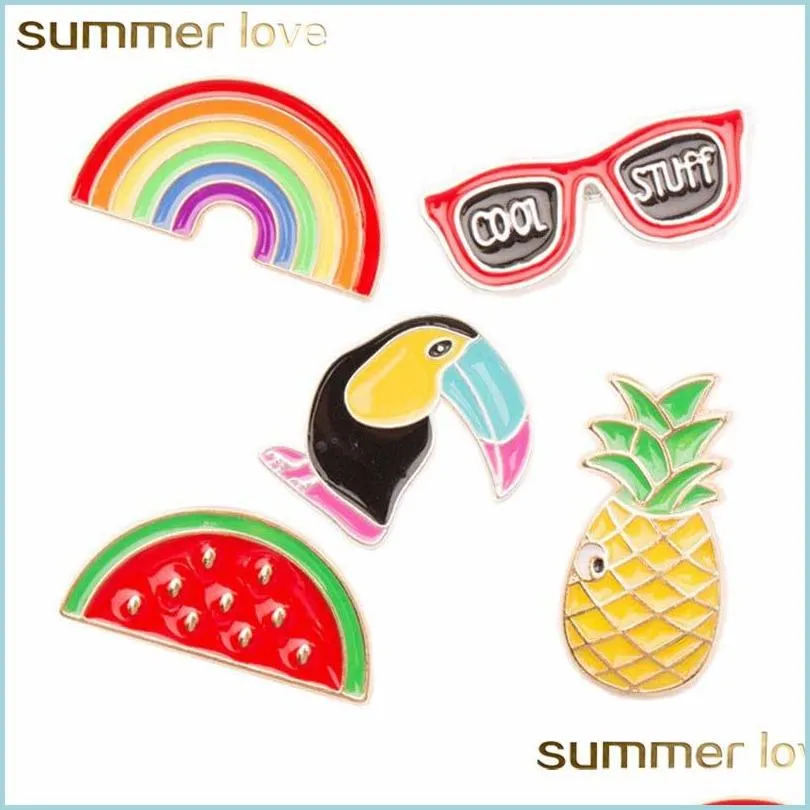 5pcs/set rainbow watermelon crow brooch pin for women catoon pineapple sunglass enamel lapel collar pin set fashion jewelry gift