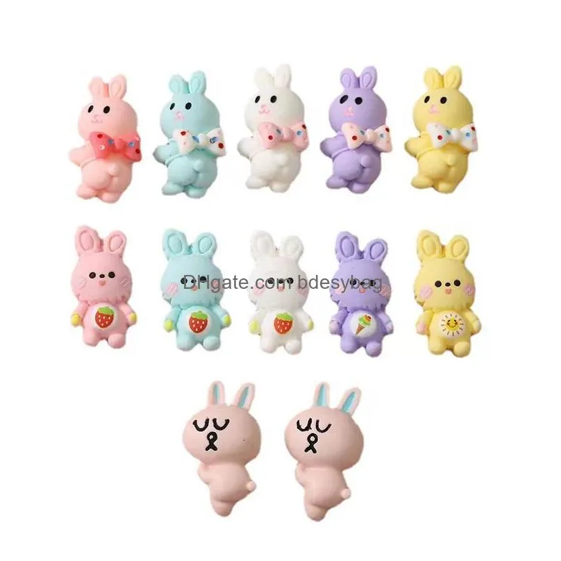 30pcs resin components cartoon animal rabbit cabochons flat back scrapbook for making diy earrings hairpin decor crafts accessories