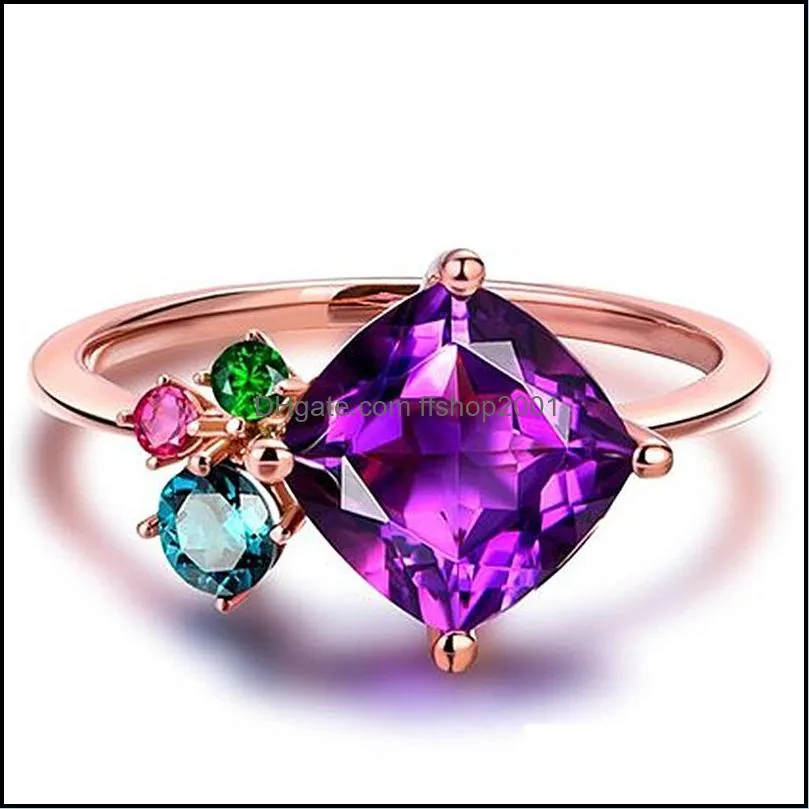 luxury rings for women gem cut square amethyst ring vintage engagement gift jewelry accessories